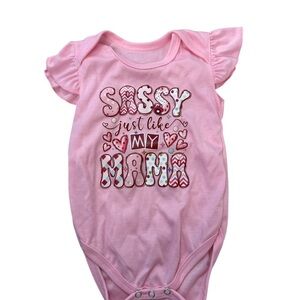 NWOT Baby Girl 6-9m Bodysuit Ruffle Sleeve Comes with Matching Pink Bow